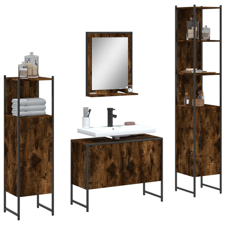 Set Dulapuri De Baie, 4 Piese, Gri Sonoma, Lemn Prelucrat