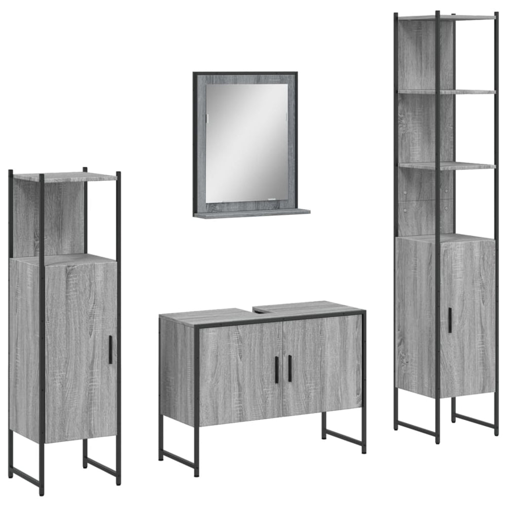 Set Dulapuri De Baie, 4 Piese, Gri Sonoma, Lemn Prelucrat