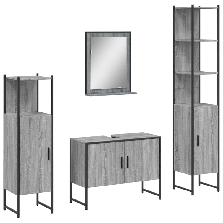 Set Dulapuri De Baie, 4 Piese, Gri Sonoma, Lemn Prelucrat