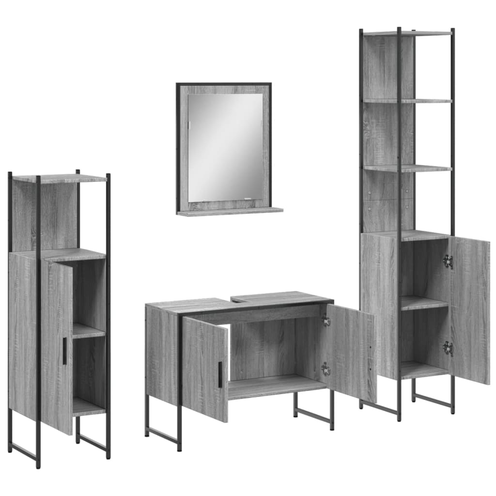 Set Dulapuri De Baie, 4 Piese, Gri Sonoma, Lemn Prelucrat