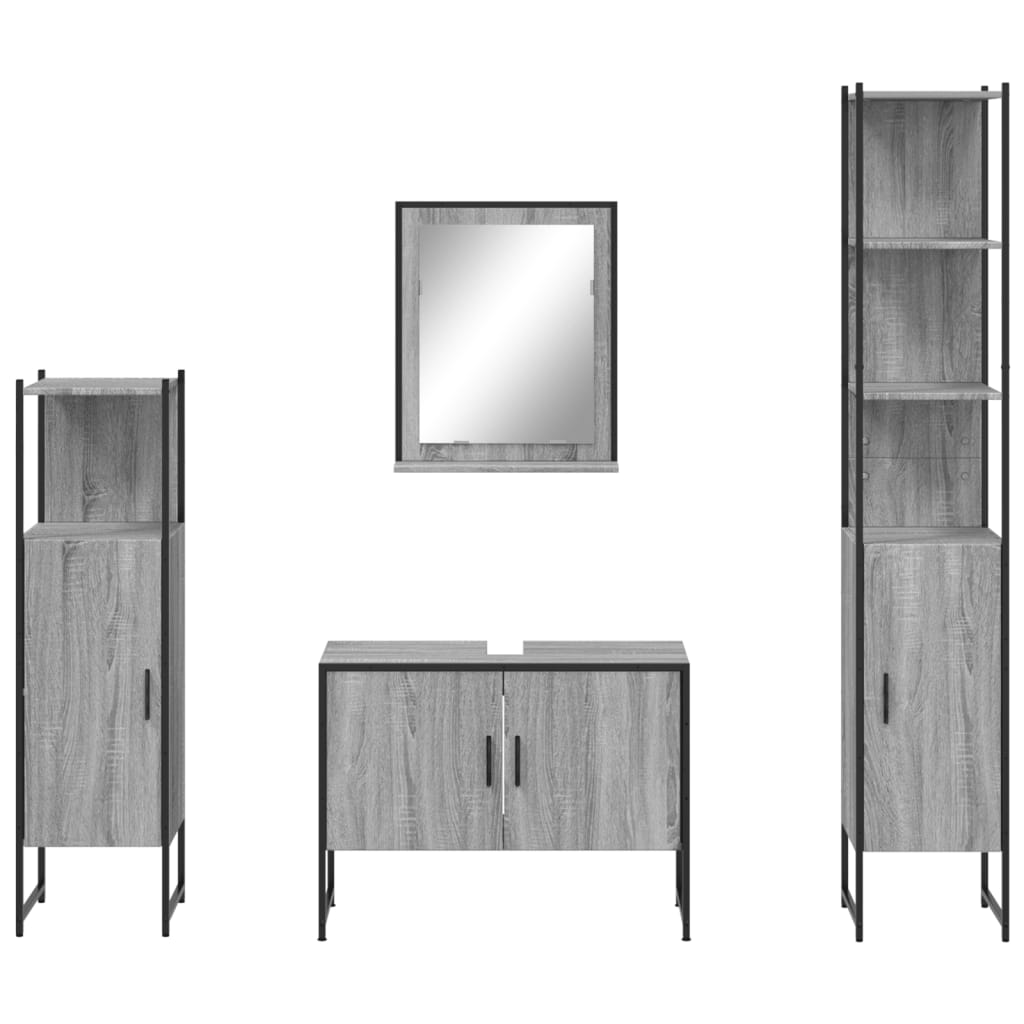 Set Dulapuri De Baie, 4 Piese, Gri Sonoma, Lemn Prelucrat