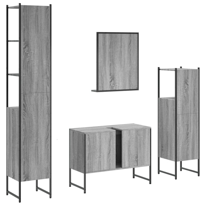 Set Dulapuri De Baie, 4 Piese, Gri Sonoma, Lemn Prelucrat