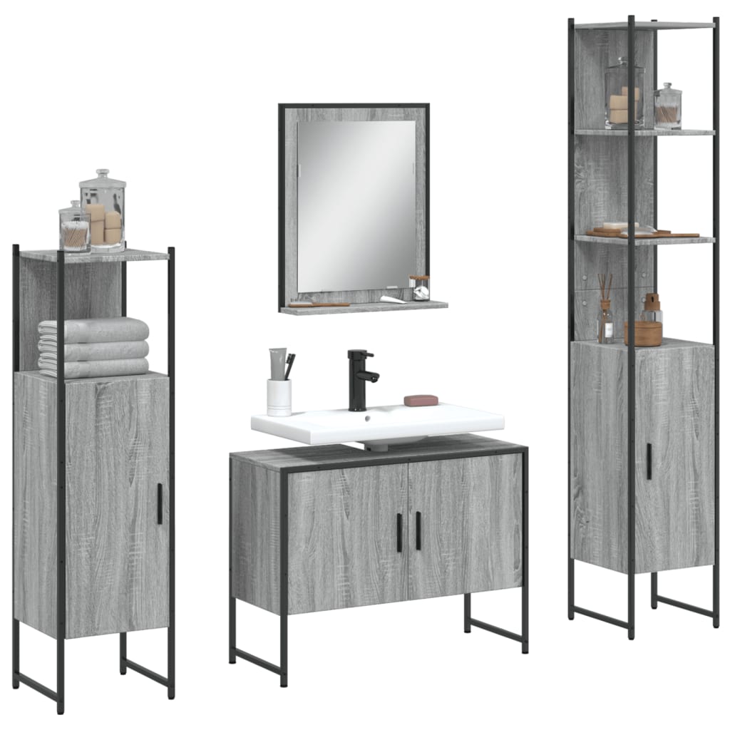 Set Dulapuri De Baie, 4 Piese, Gri Sonoma, Lemn Prelucrat
