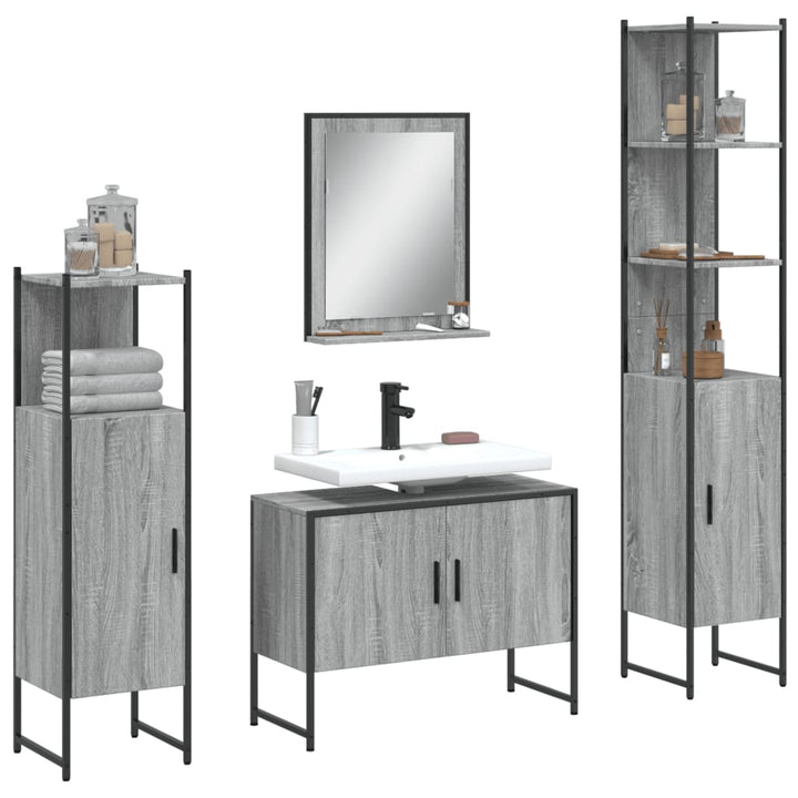 Set Dulapuri De Baie, 4 Piese, Gri Sonoma, Lemn Prelucrat