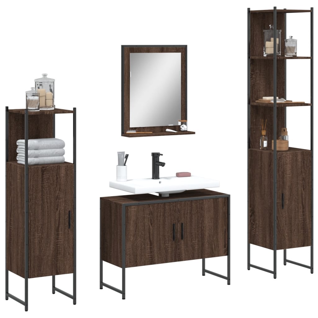 Set Dulapuri De Baie, 4 Piese, Gri Sonoma, Lemn Prelucrat