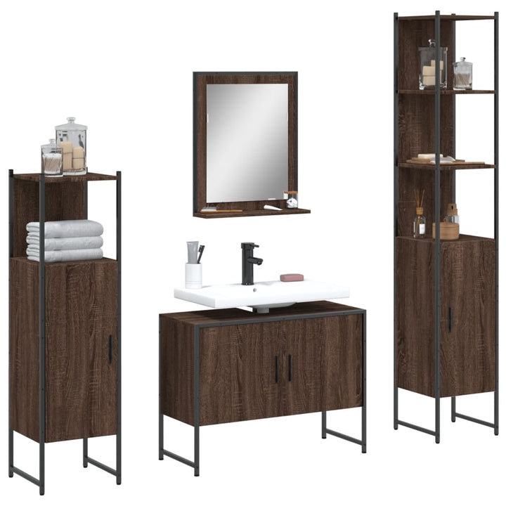 Set Dulapuri De Baie, 4 Piese, Gri Sonoma, Lemn Prelucrat