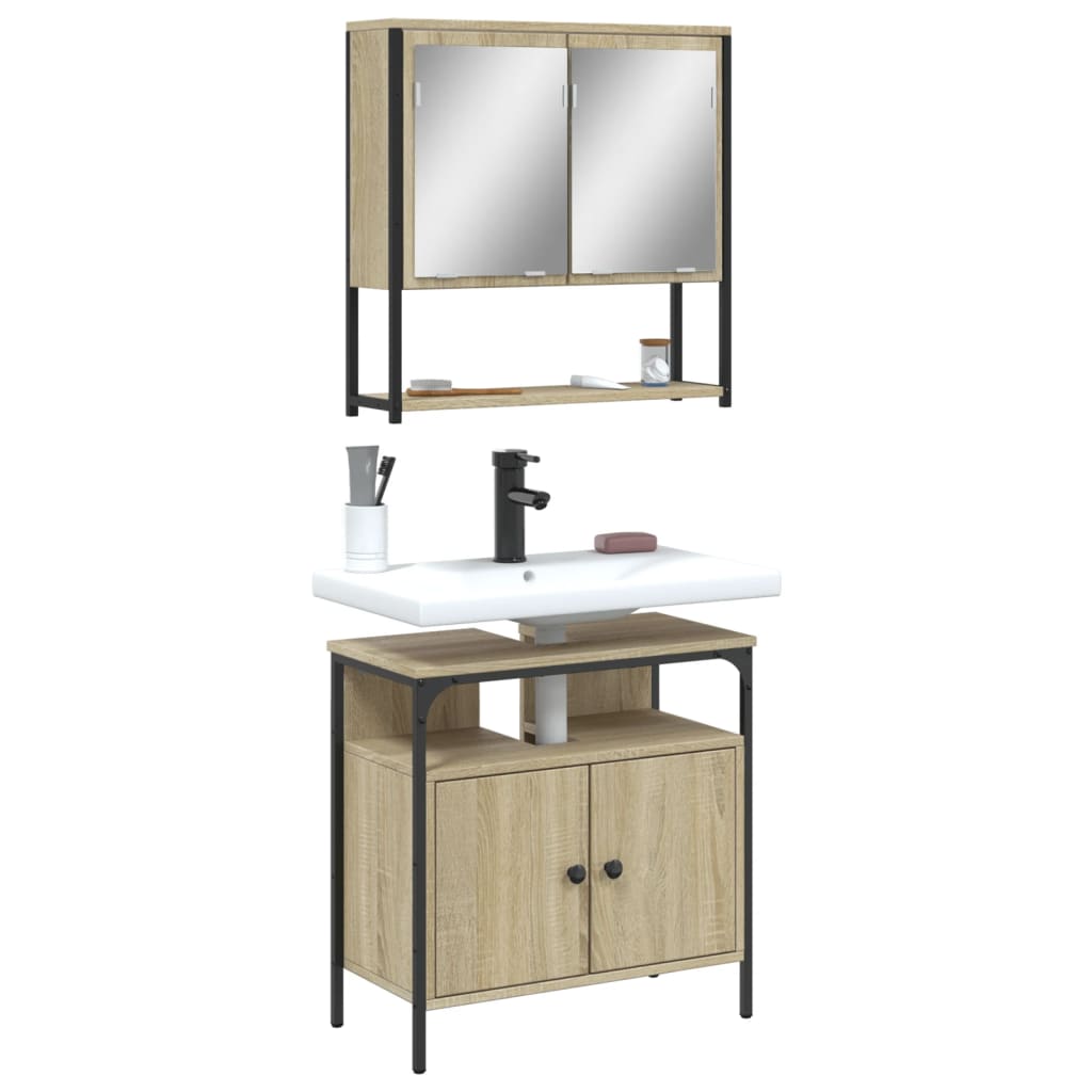 Set Mobilier De Baie, 2 Piese, Gri Sonoma, Lemn Prelucrat
