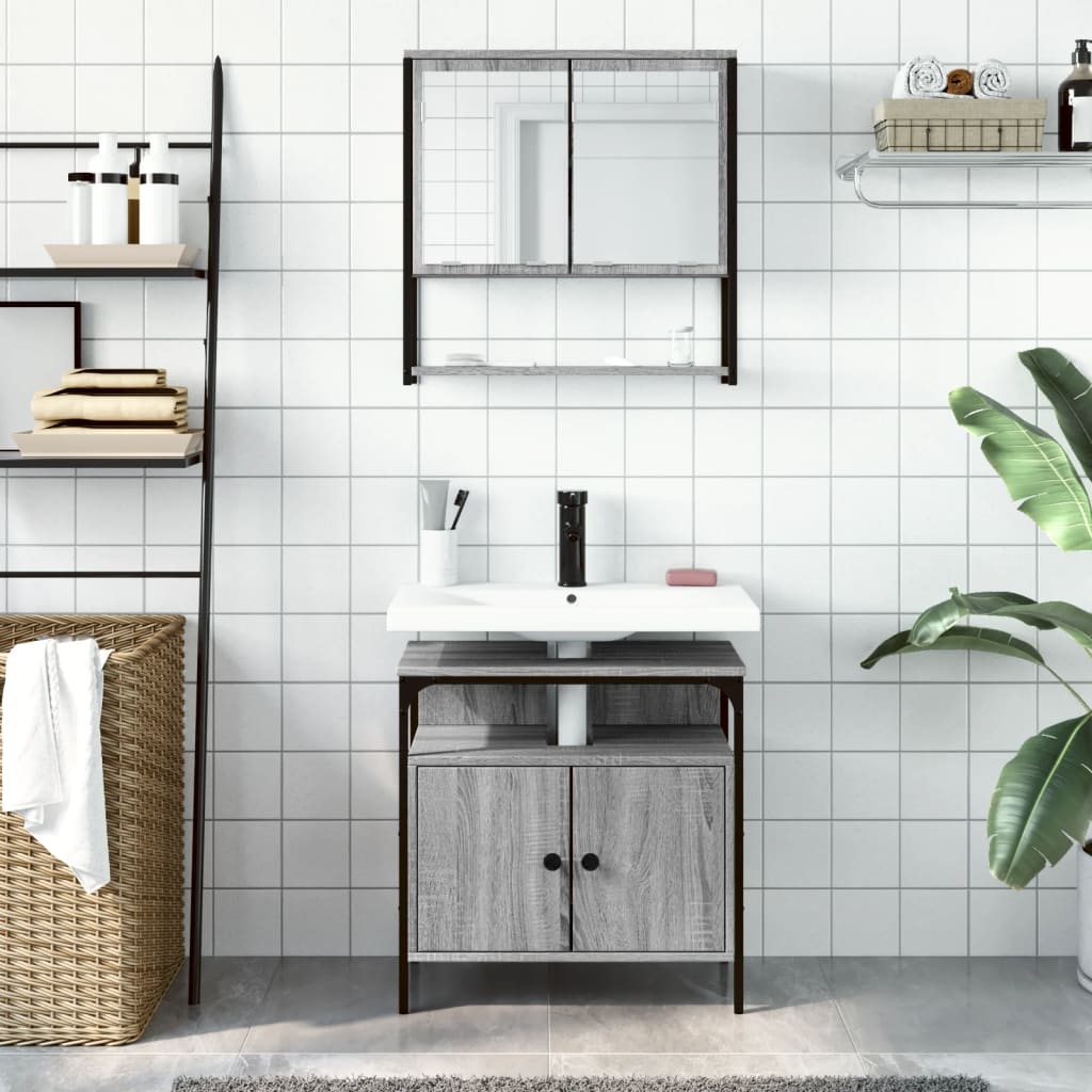 Set Mobilier De Baie, 2 Piese, Gri Sonoma, Lemn Prelucrat