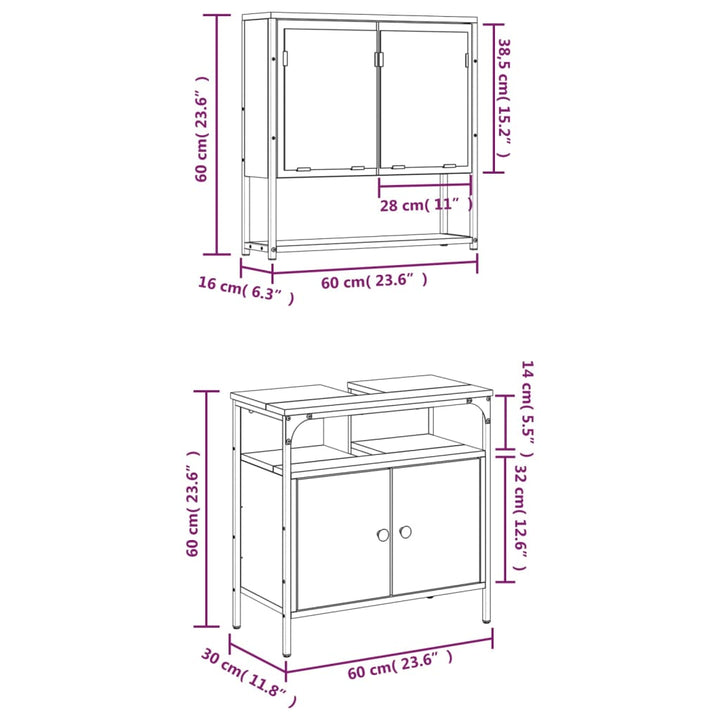 Set Mobilier De Baie, 2 Piese, Gri Sonoma, Lemn Prelucrat