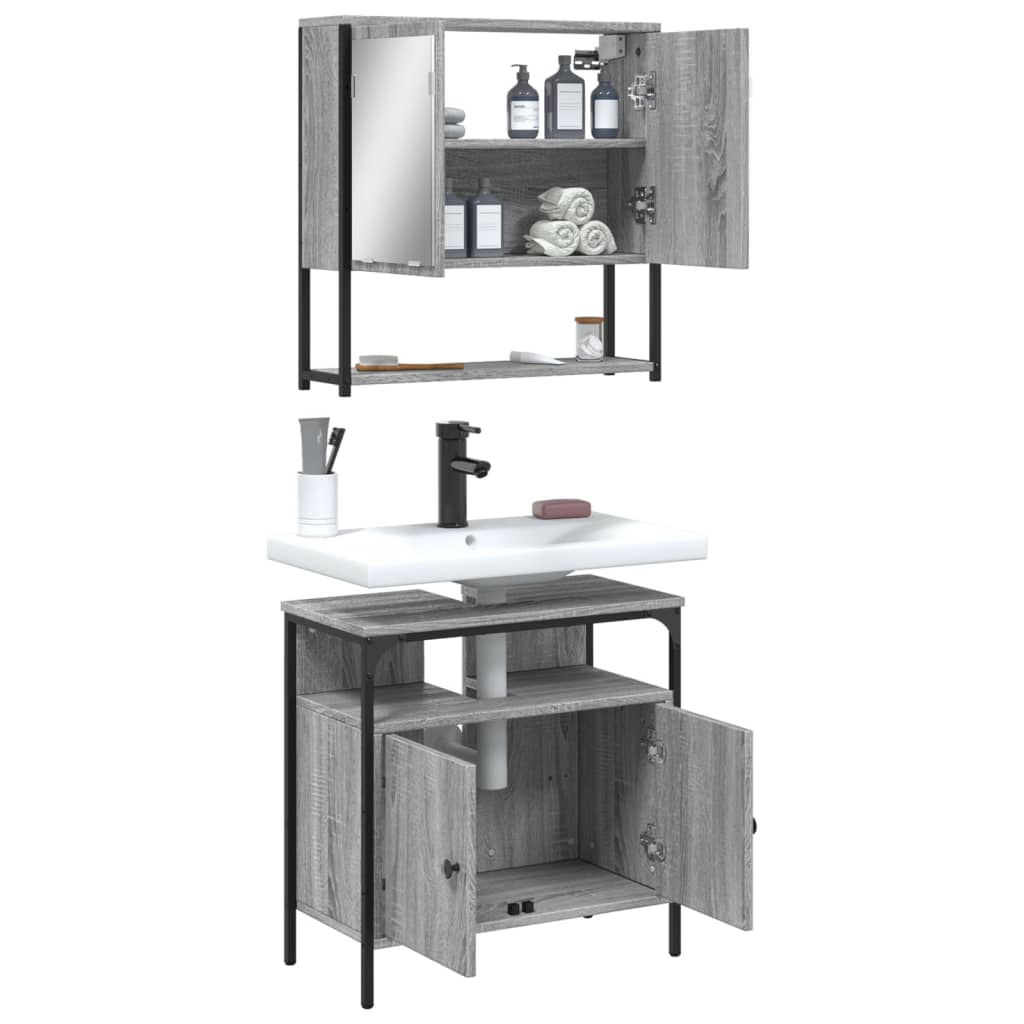 Set Mobilier De Baie, 2 Piese, Gri Sonoma, Lemn Prelucrat
