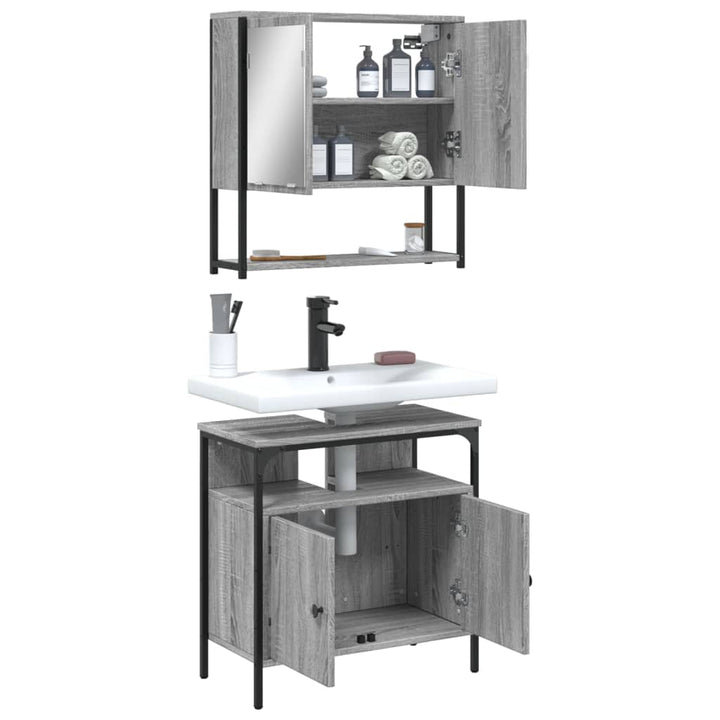 Set Mobilier De Baie, 2 Piese, Gri Sonoma, Lemn Prelucrat
