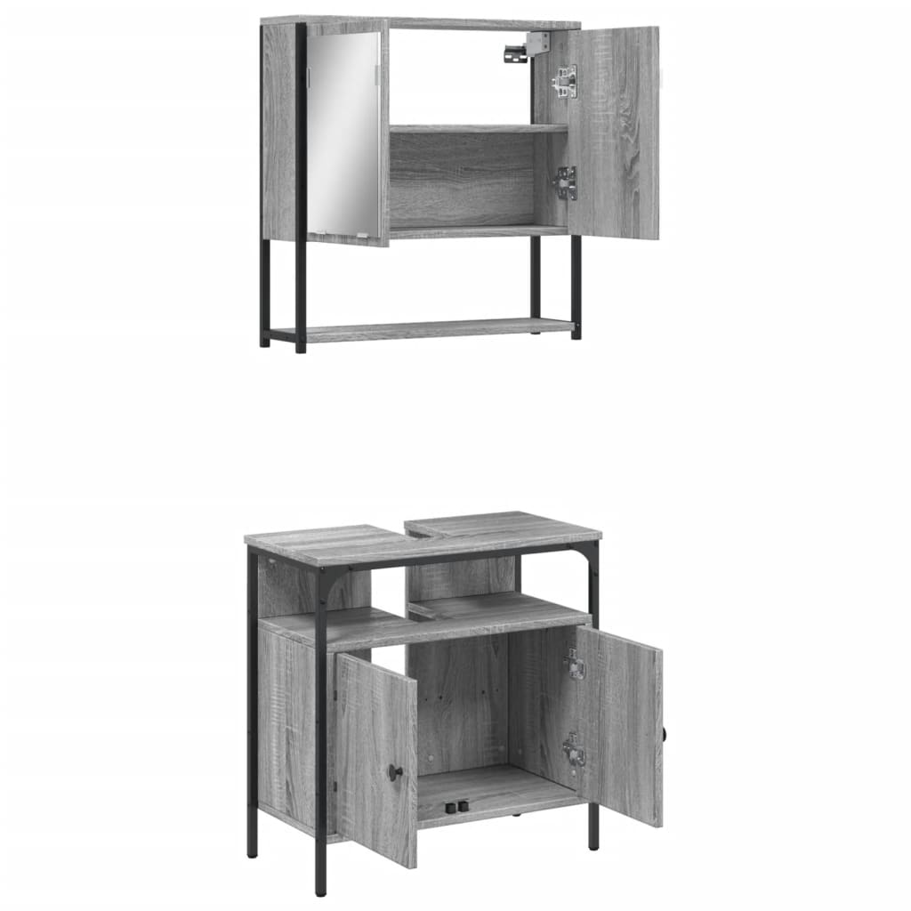 Set Mobilier De Baie, 2 Piese, Gri Sonoma, Lemn Prelucrat