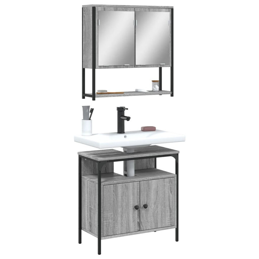 Set Mobilier De Baie, 2 Piese, Gri Sonoma, Lemn Prelucrat