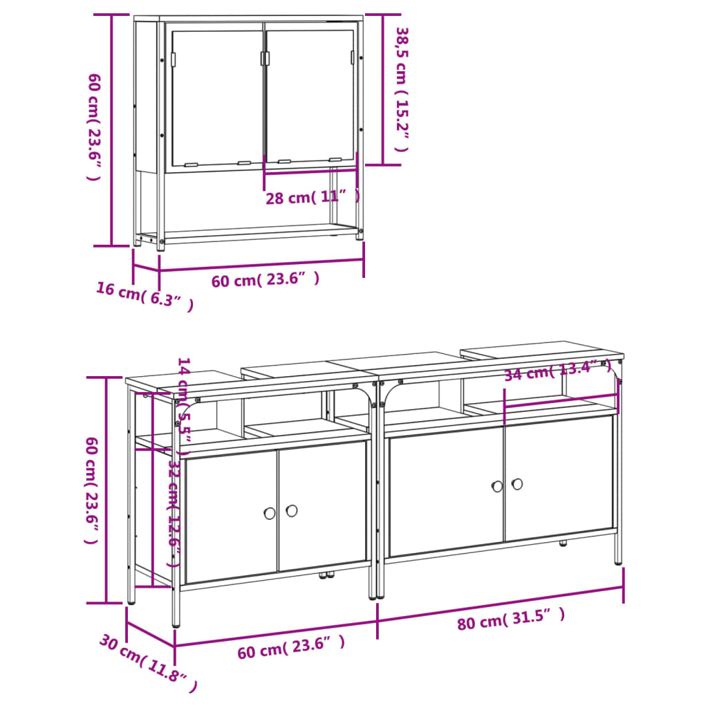 Set Mobilier De Baie, 3 Piese, , Lemn Compozit