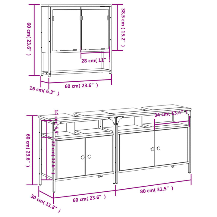 Set Mobilier De Baie, 3 Piese, , Lemn Compozit