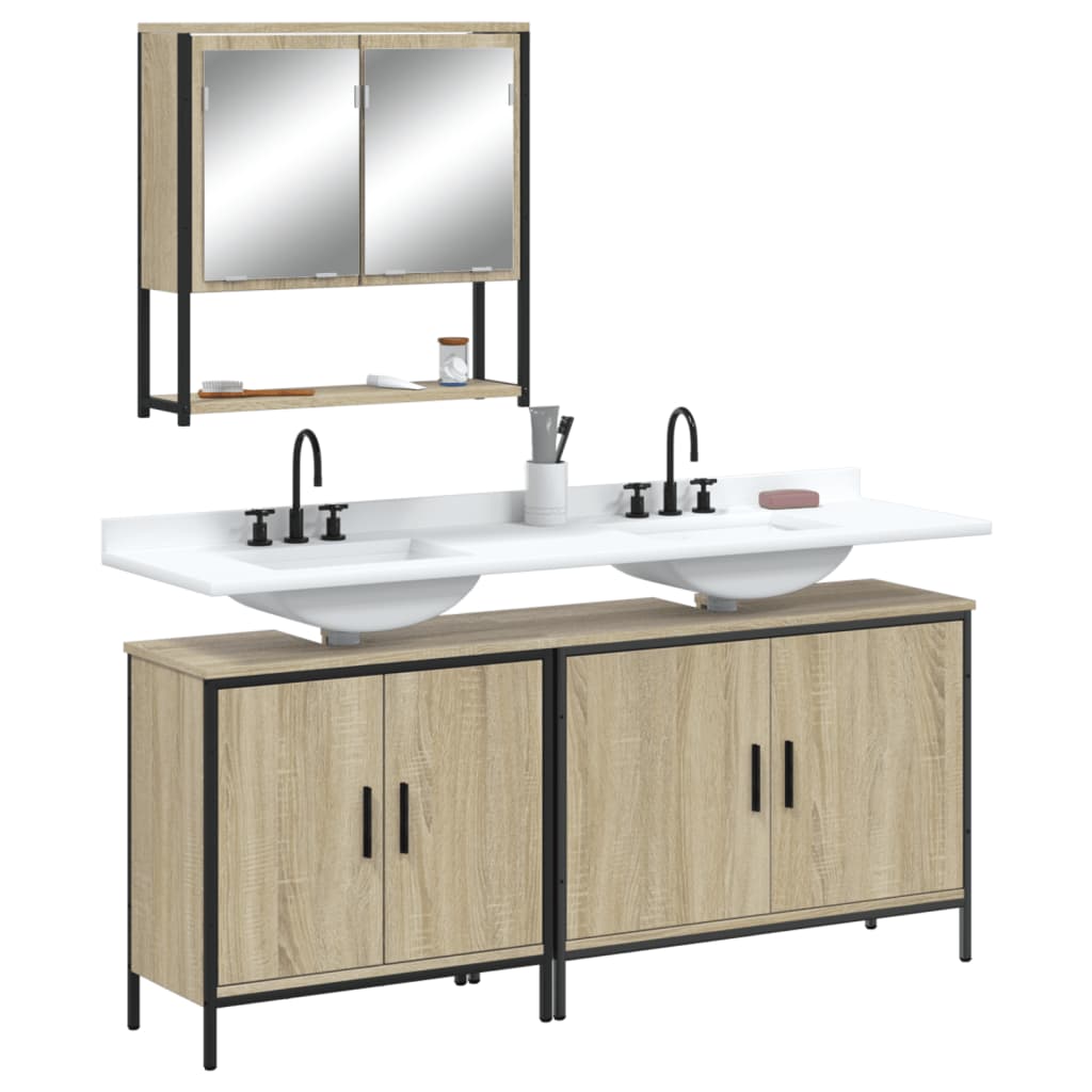 Set Mobilier De Baie, 3 Piese, Gri Sonoma, Lemn Prelucrat