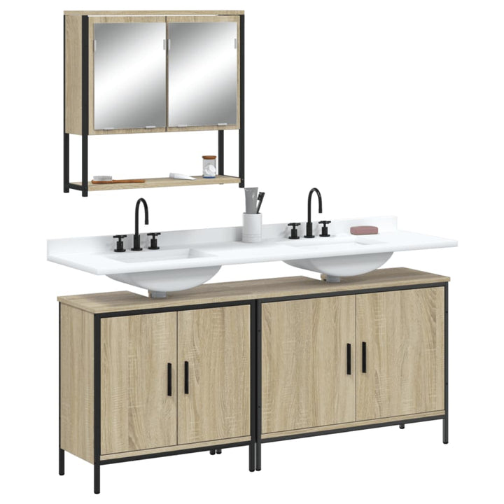Set Mobilier De Baie, 3 Piese, Gri Sonoma, Lemn Prelucrat
