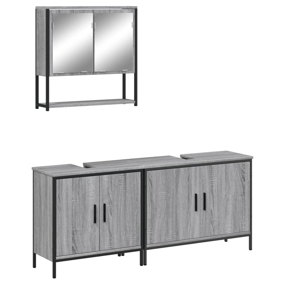Set Mobilier De Baie, 3 Piese, Gri Sonoma, Lemn Prelucrat