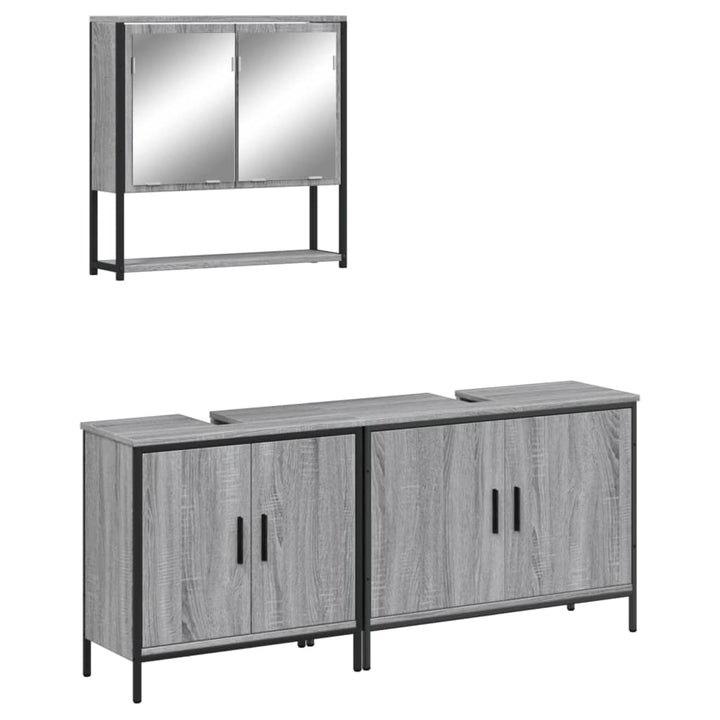 Set Mobilier De Baie, 3 Piese, Gri Sonoma, Lemn Prelucrat