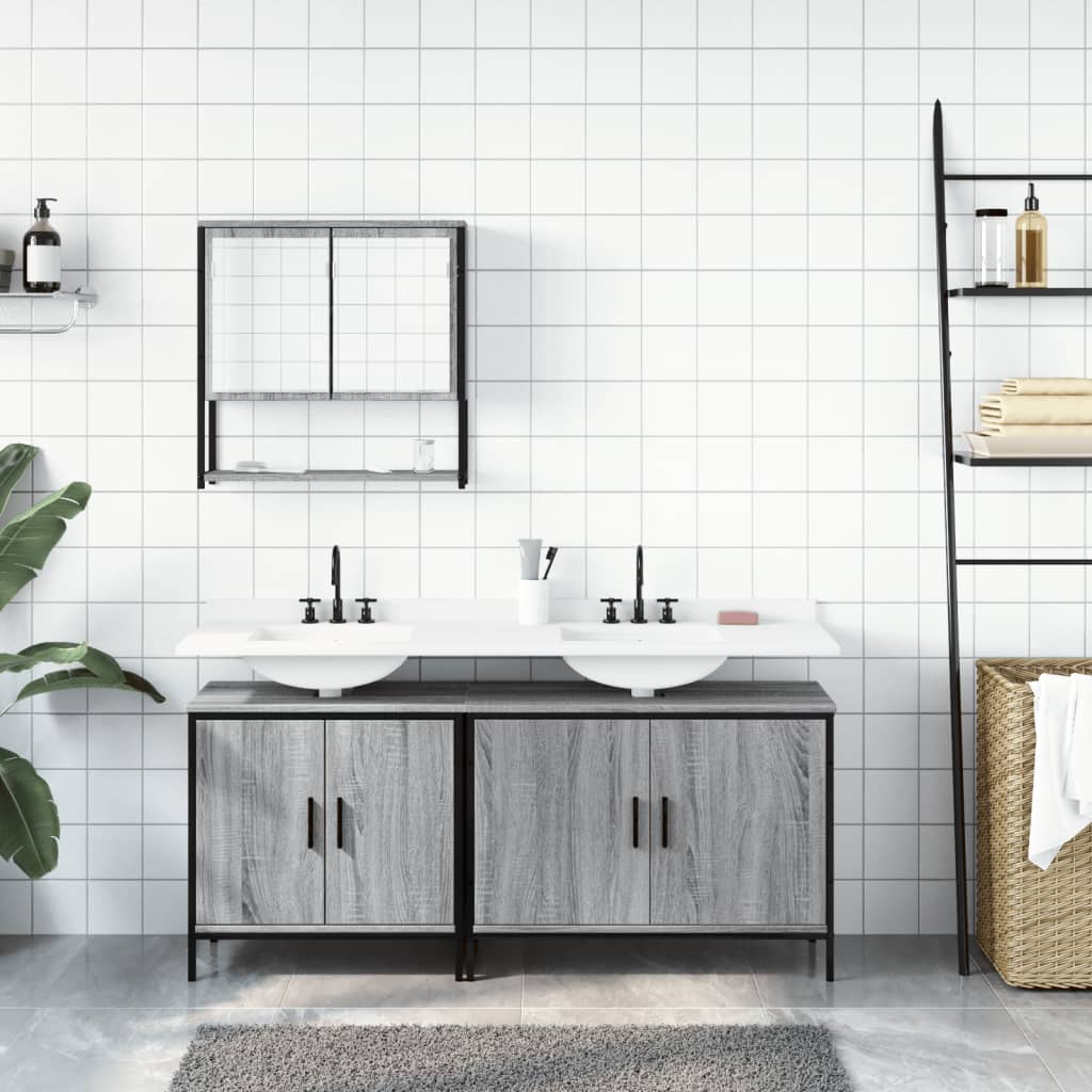 Set Mobilier De Baie, 3 Piese, Gri Sonoma, Lemn Prelucrat