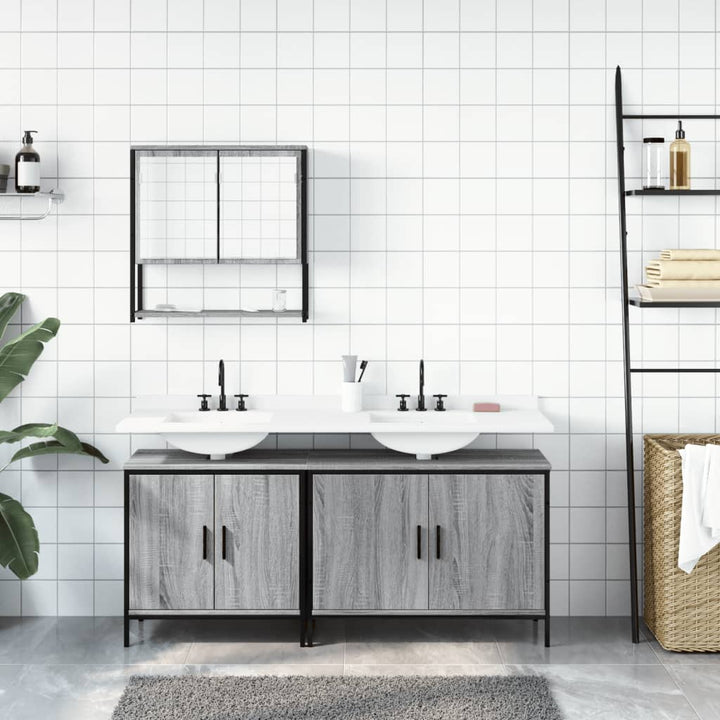 Set Mobilier De Baie, 3 Piese, Gri Sonoma, Lemn Prelucrat