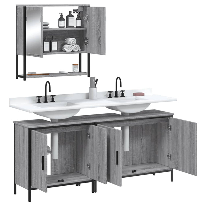 Set Mobilier De Baie, 3 Piese, Gri Sonoma, Lemn Prelucrat