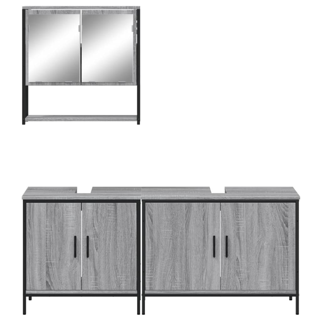 Set Mobilier De Baie, 3 Piese, Gri Sonoma, Lemn Prelucrat