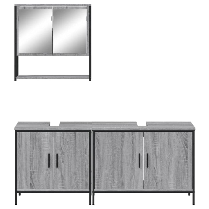 Set Mobilier De Baie, 3 Piese, Gri Sonoma, Lemn Prelucrat