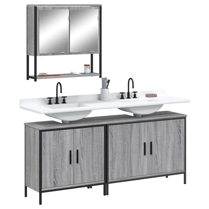 Set Mobilier De Baie, 3 Piese, Gri Sonoma, Lemn Prelucrat