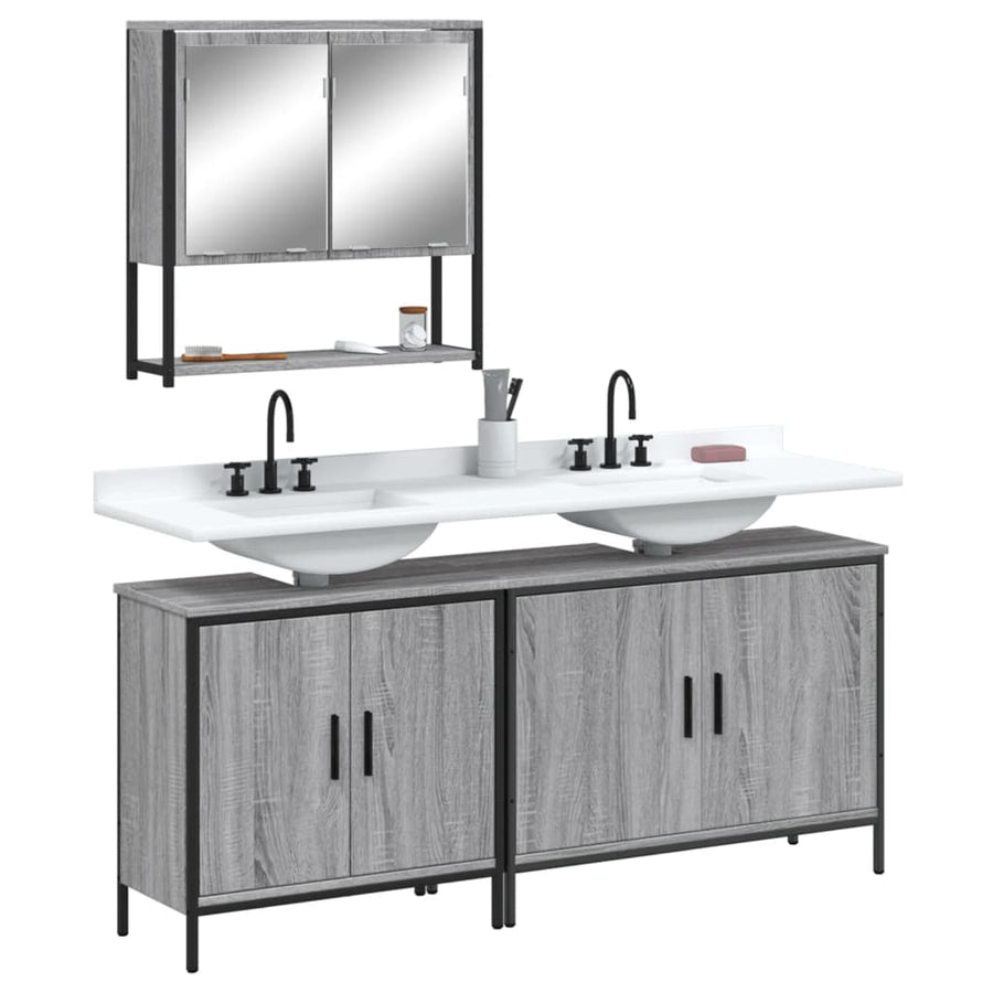 Set Mobilier De Baie, 3 Piese, Gri Sonoma, Lemn Prelucrat
