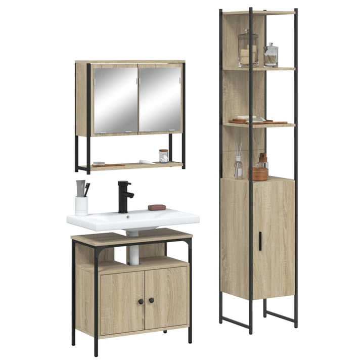 Set Mobilier De Baie, 3 Piese, Gri Sonoma, Lemn Prelucrat