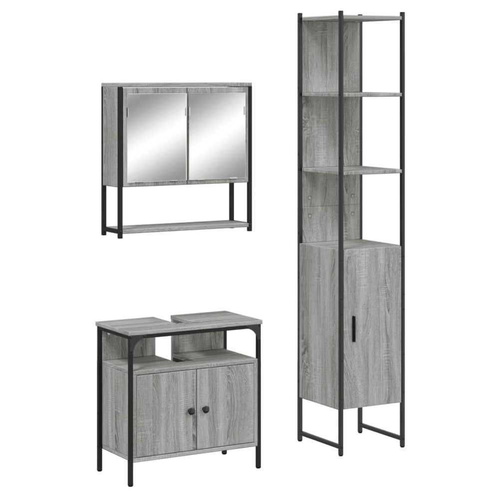 Set Mobilier De Baie, 3 Piese, Gri Sonoma, Lemn Prelucrat