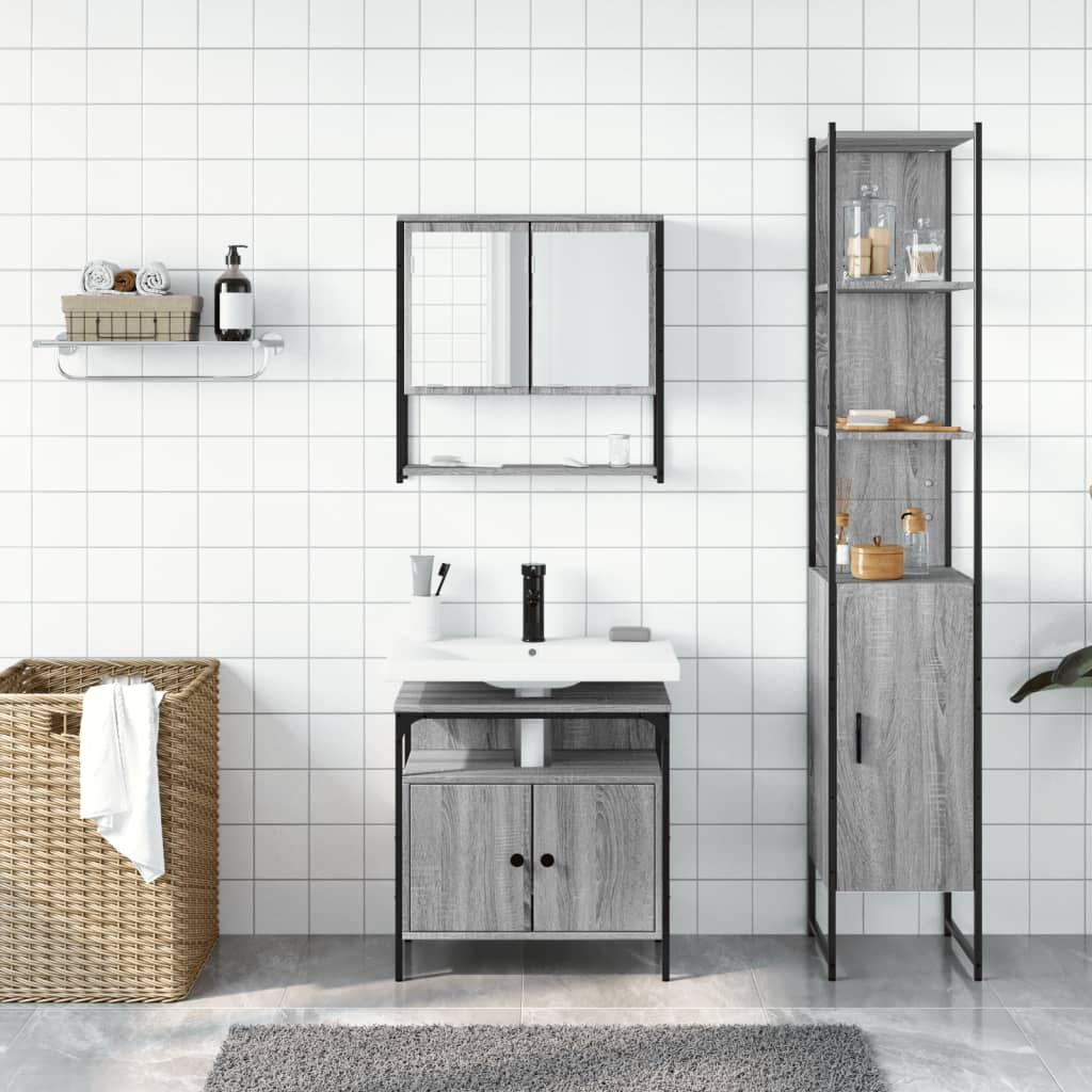Set Mobilier De Baie, 3 Piese, Gri Sonoma, Lemn Prelucrat