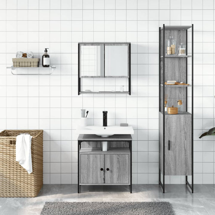 Set Mobilier De Baie, 3 Piese, Gri Sonoma, Lemn Prelucrat