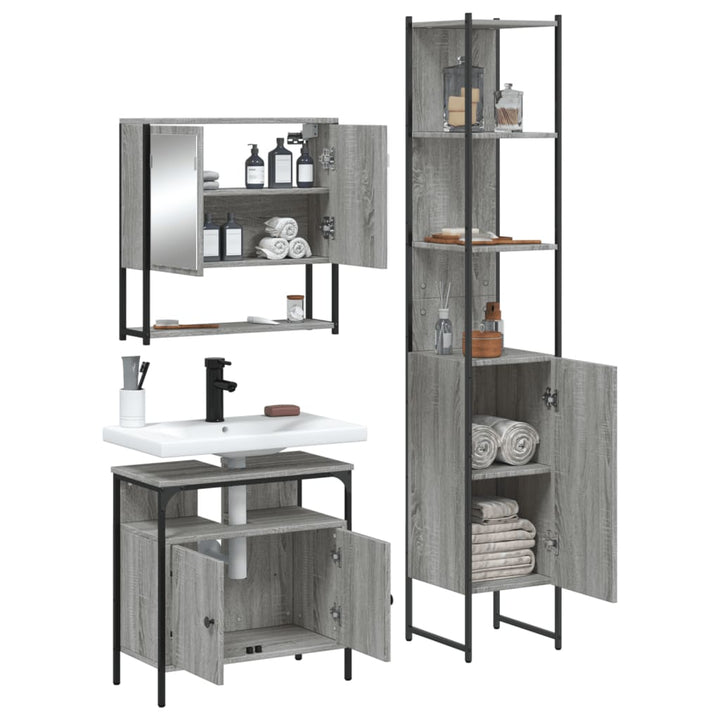 Set Mobilier De Baie, 3 Piese, Gri Sonoma, Lemn Prelucrat