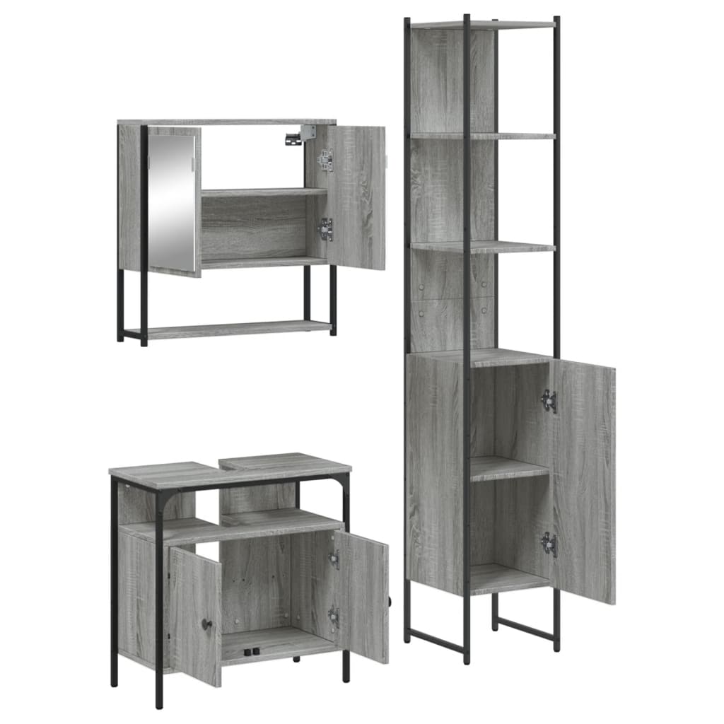 Set Mobilier De Baie, 3 Piese, Gri Sonoma, Lemn Prelucrat