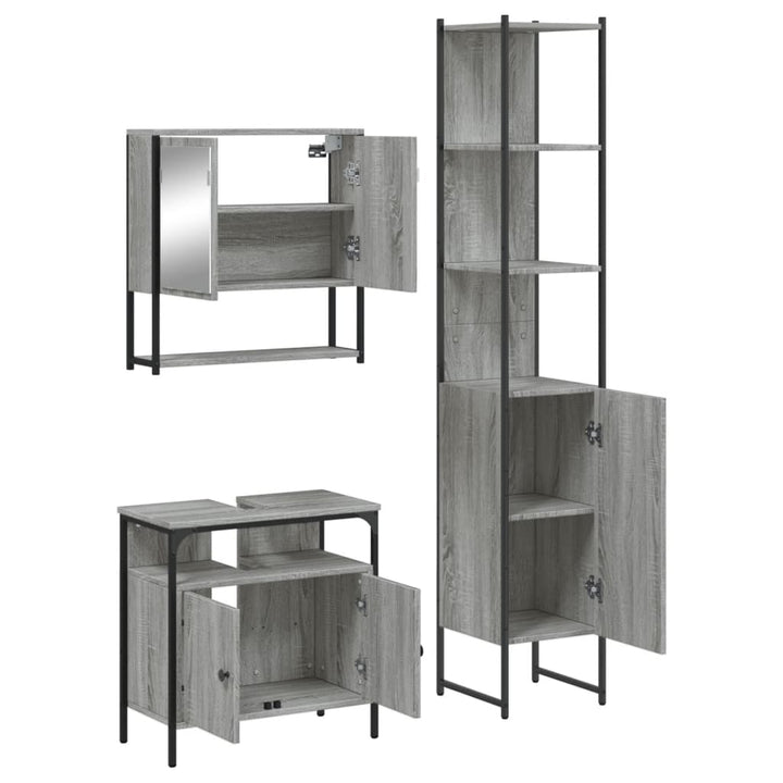 Set Mobilier De Baie, 3 Piese, Gri Sonoma, Lemn Prelucrat