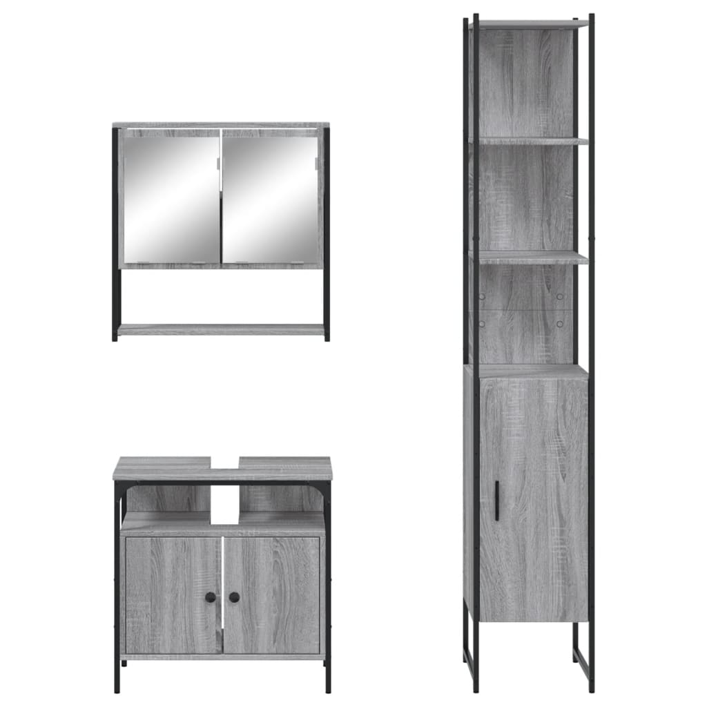 Set Mobilier De Baie, 3 Piese, Gri Sonoma, Lemn Prelucrat