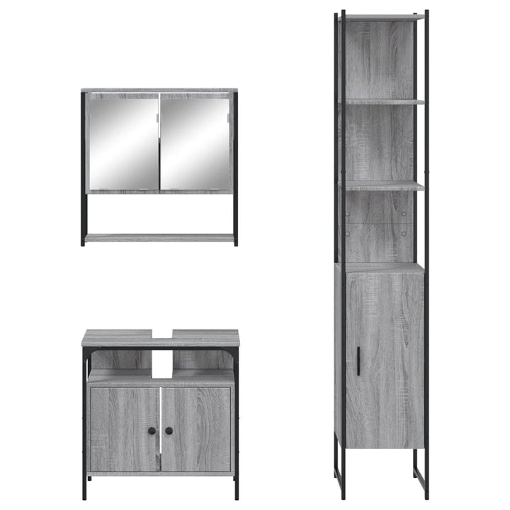 Set Mobilier De Baie, 3 Piese, Gri Sonoma, Lemn Prelucrat