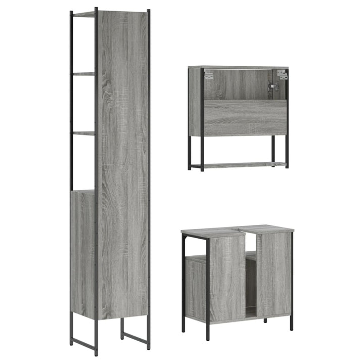 Set Mobilier De Baie, 3 Piese, Gri Sonoma, Lemn Prelucrat