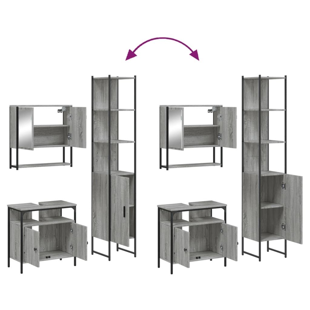 Set Mobilier De Baie, 3 Piese, Gri Sonoma, Lemn Prelucrat