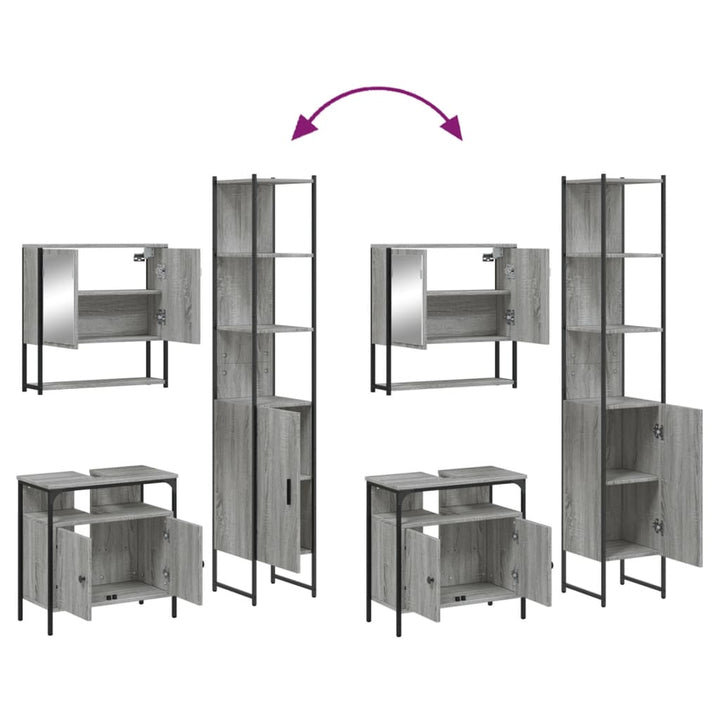 Set Mobilier De Baie, 3 Piese, Gri Sonoma, Lemn Prelucrat