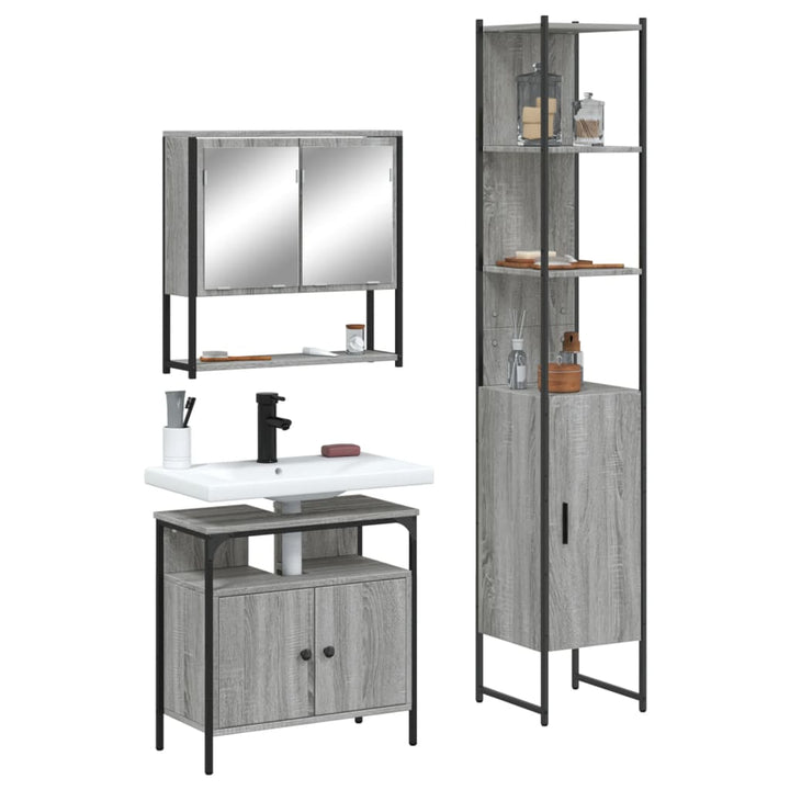 Set Mobilier De Baie, 3 Piese, Gri Sonoma, Lemn Prelucrat