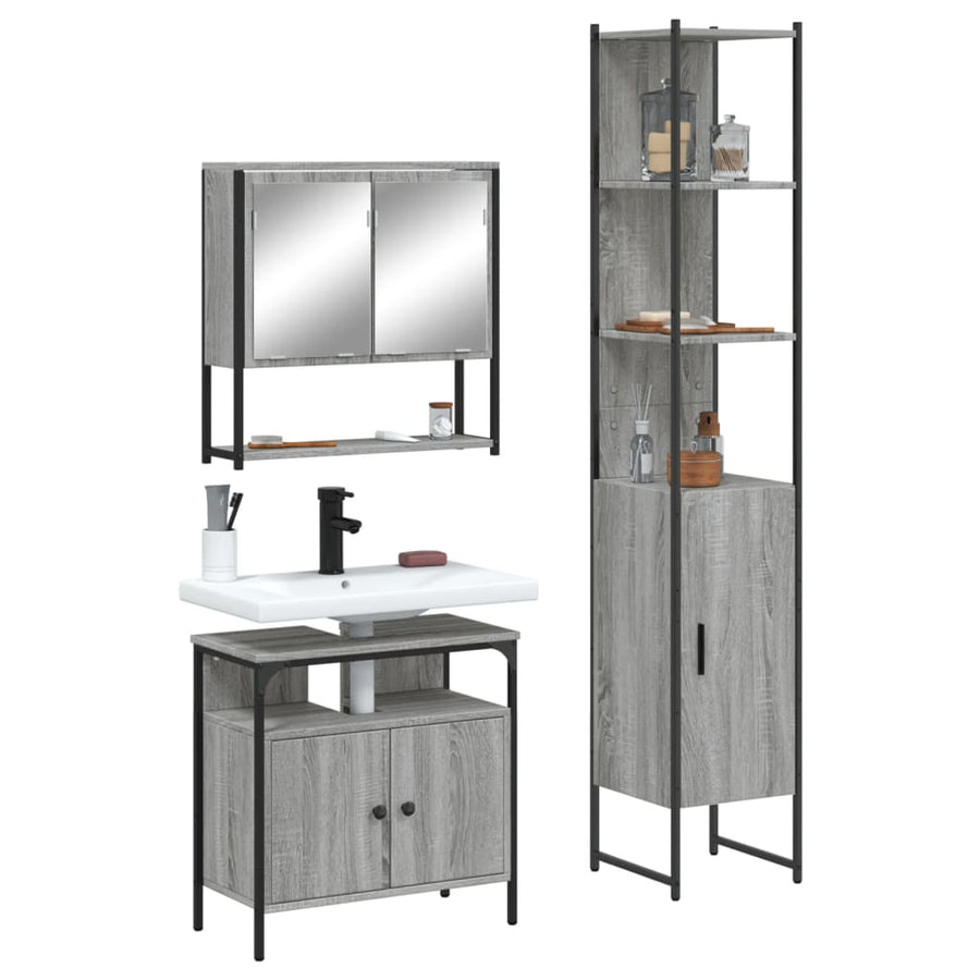 Set Mobilier De Baie, 3 Piese, Gri Sonoma, Lemn Prelucrat