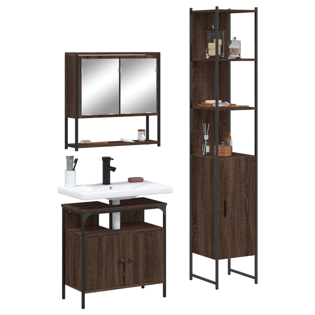Set Mobilier De Baie, 3 Piese, Gri Sonoma, Lemn Prelucrat