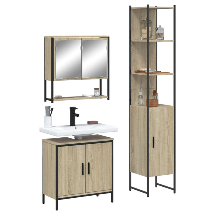 Set Mobilier De Baie, 3 Piese, Gri Sonoma, Lemn Prelucrat