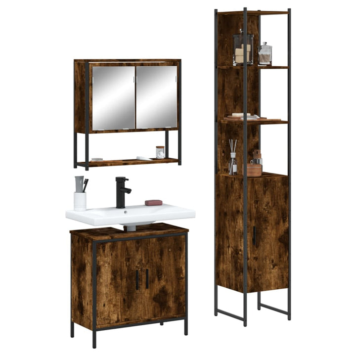 Set Mobilier De Baie, 3 Piese, Gri Sonoma, Lemn Prelucrat