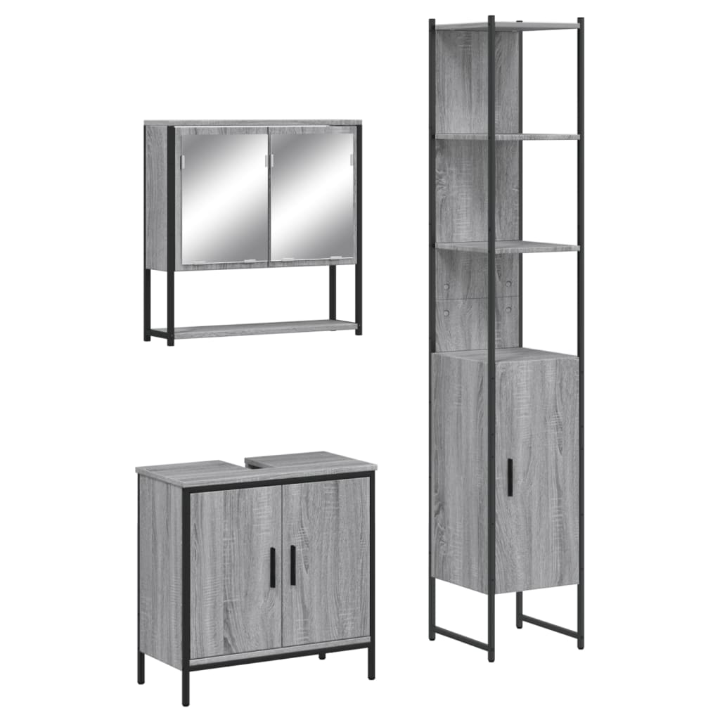 Set Mobilier De Baie, 3 Piese, Gri Sonoma, Lemn Prelucrat