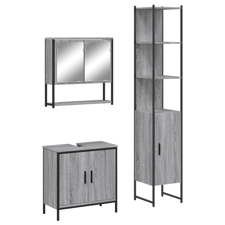 Set Mobilier De Baie, 3 Piese, Gri Sonoma, Lemn Prelucrat