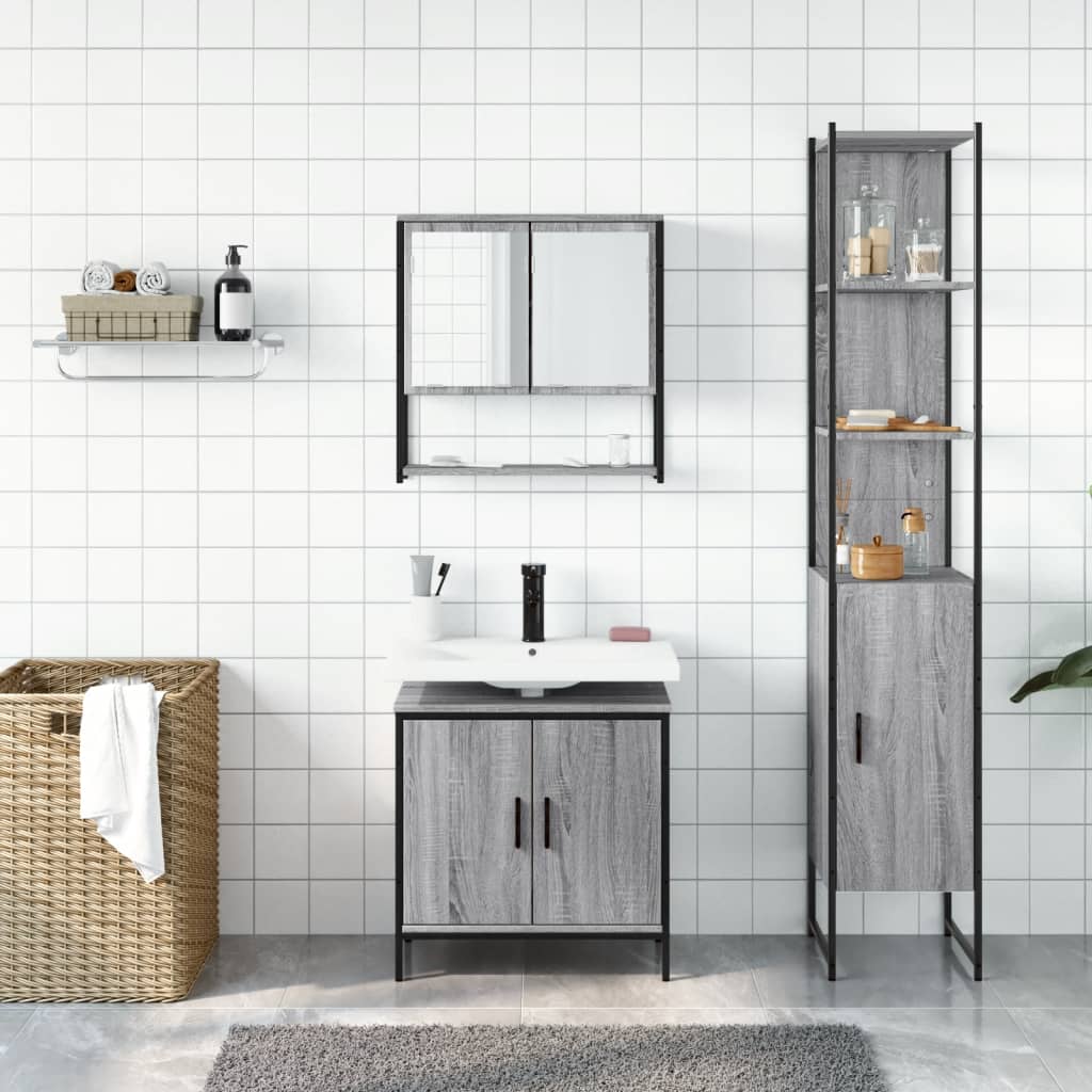 Set Mobilier De Baie, 3 Piese, Gri Sonoma, Lemn Prelucrat